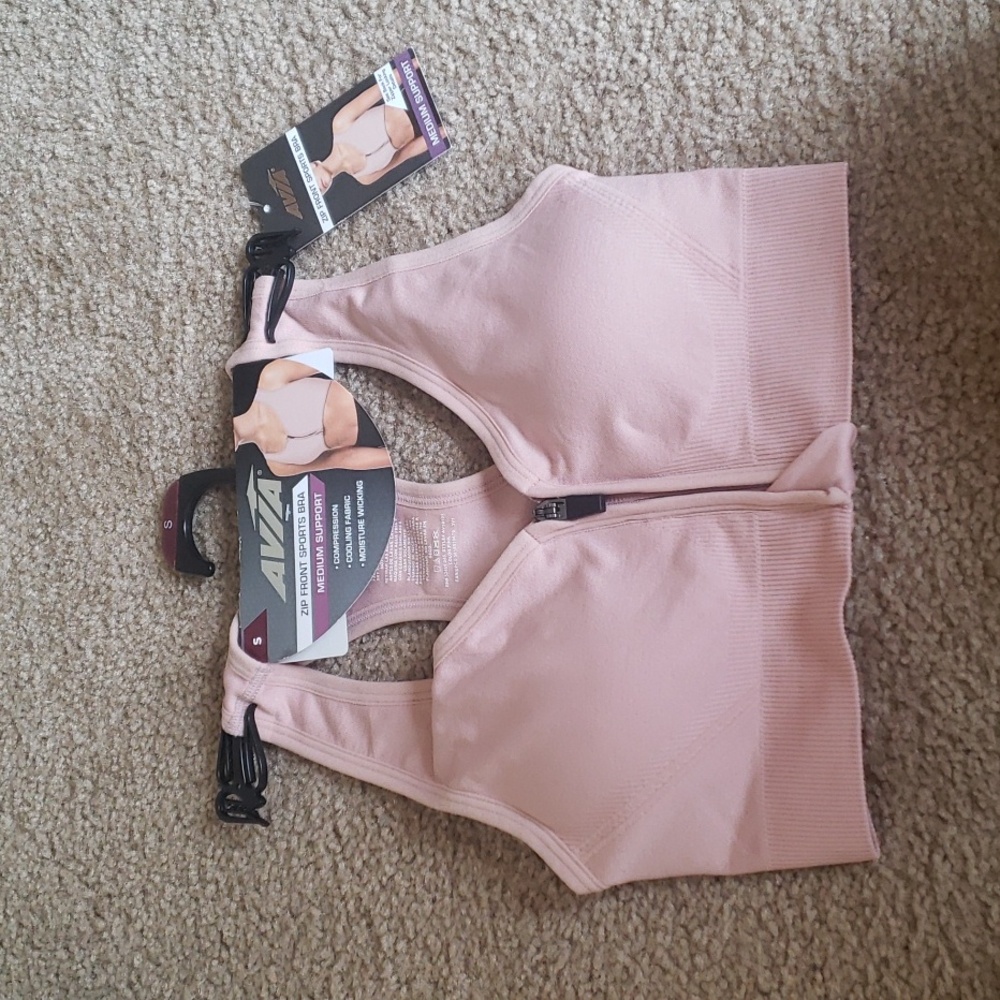 Avia Pink Front-Zip Medium Support Sports Bra